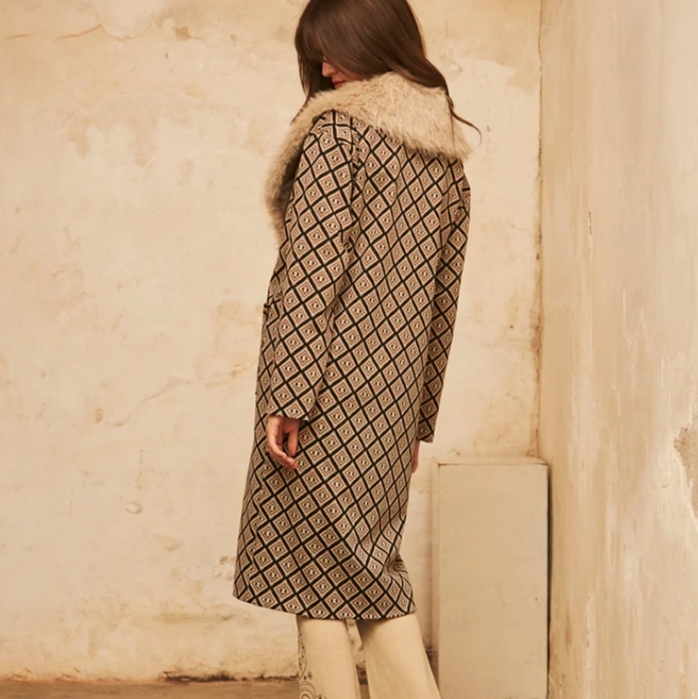 NWT NEKANE | $225 Jacquard Removable Collar Coat - Picture 3 of 5
